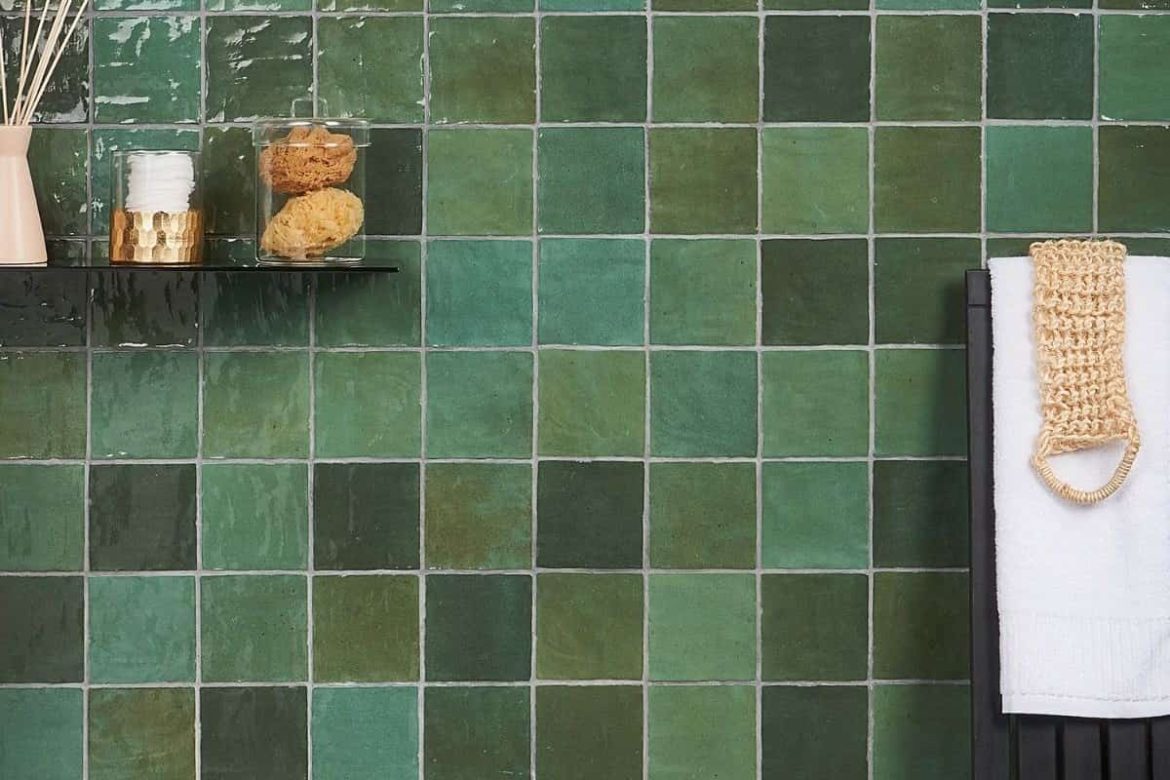 Green 8X8 Ceramic Tile; Smooth Polished Surface Freezing Resistant