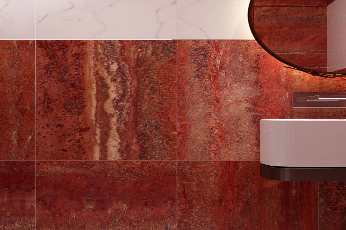  Red Travertine Tiles; Shiny Smooth Surface 3 Application Bathroom Kitchen Floor 